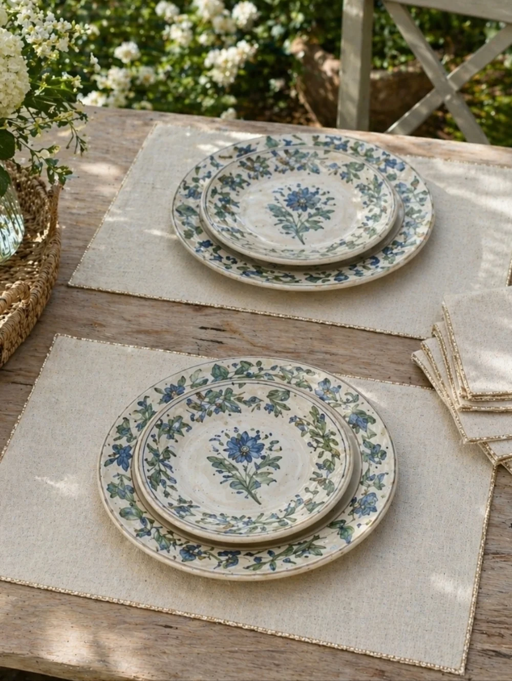 VTG Pure Linen Placemats & Napkins Set Natural Flax Luncheon Linens Coastal